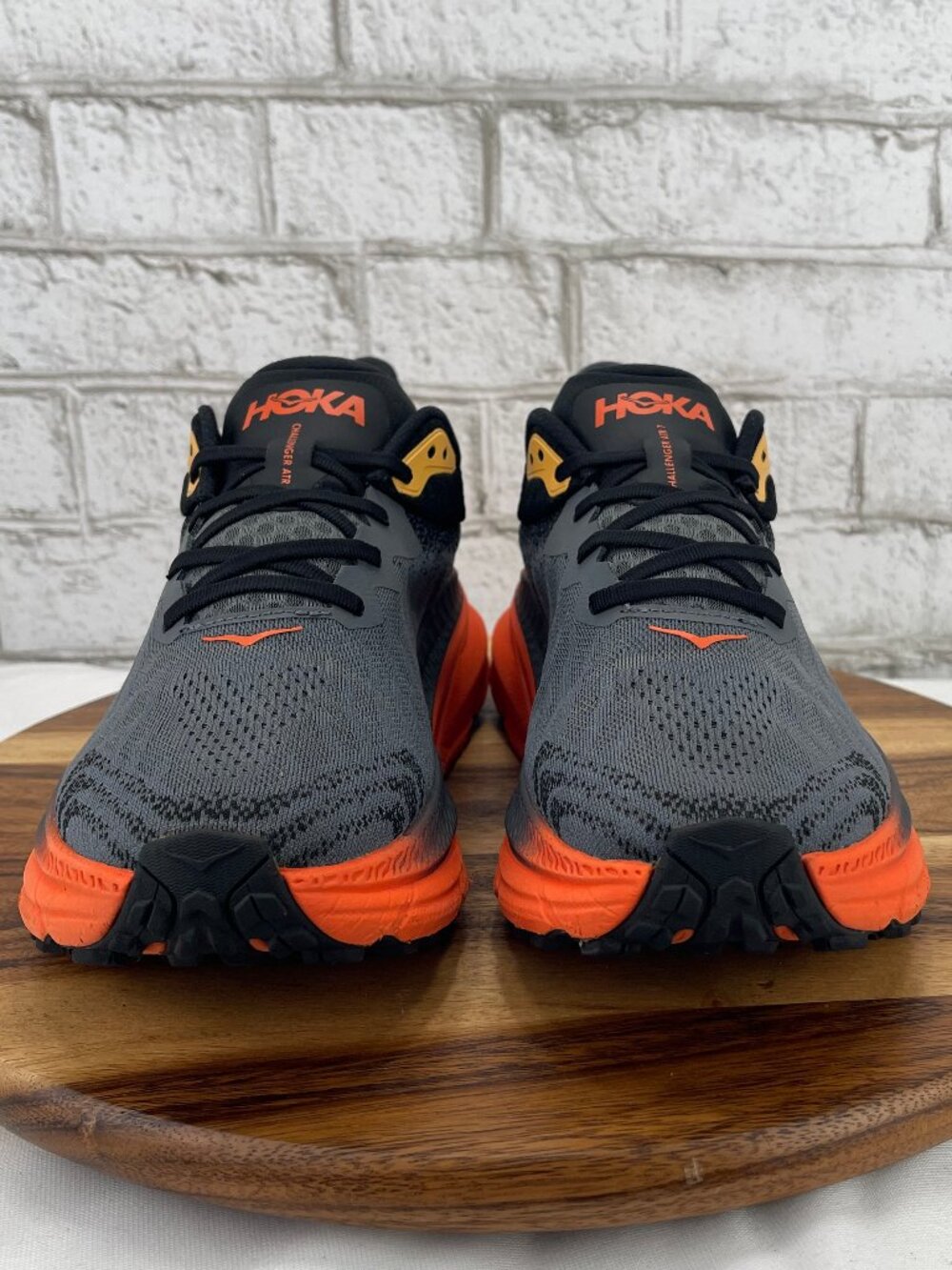 Hoka Men's Gray and Orange Athletic Running Shoes with Yellow Accents - Picture 8 of 16